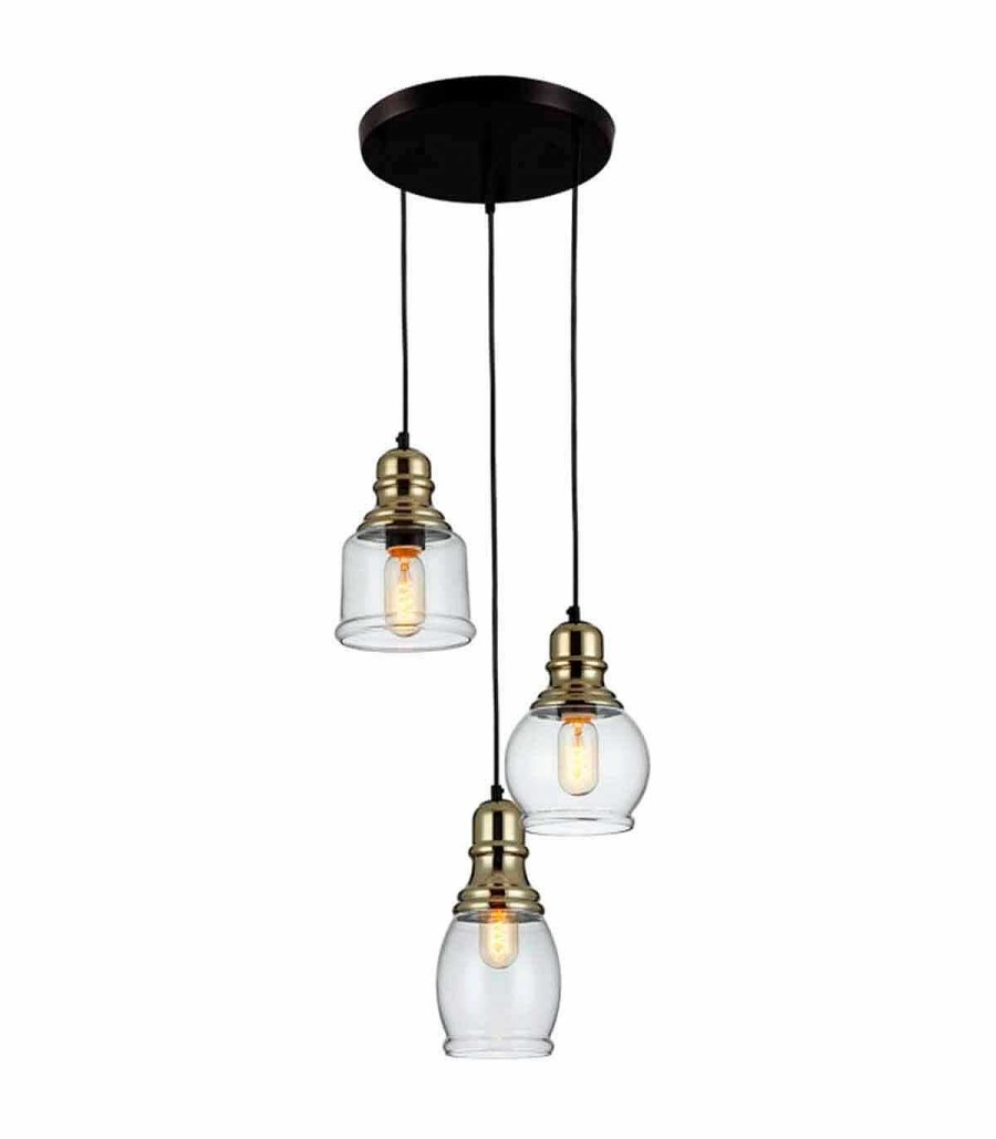 Iluminaci N Ambar muebles | L Mpara Colgante Vintage 3 Luces Baxter