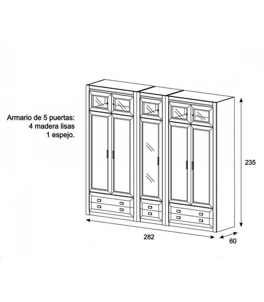 Dormitorio Ambar muebles | Armario Moderno 5 Puertas Numpe